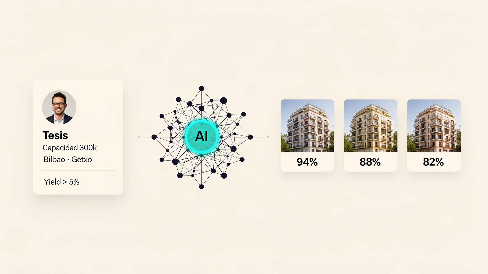 Diagrama del Matching IA: perfil del inversor cruzado con oportunidades off-market